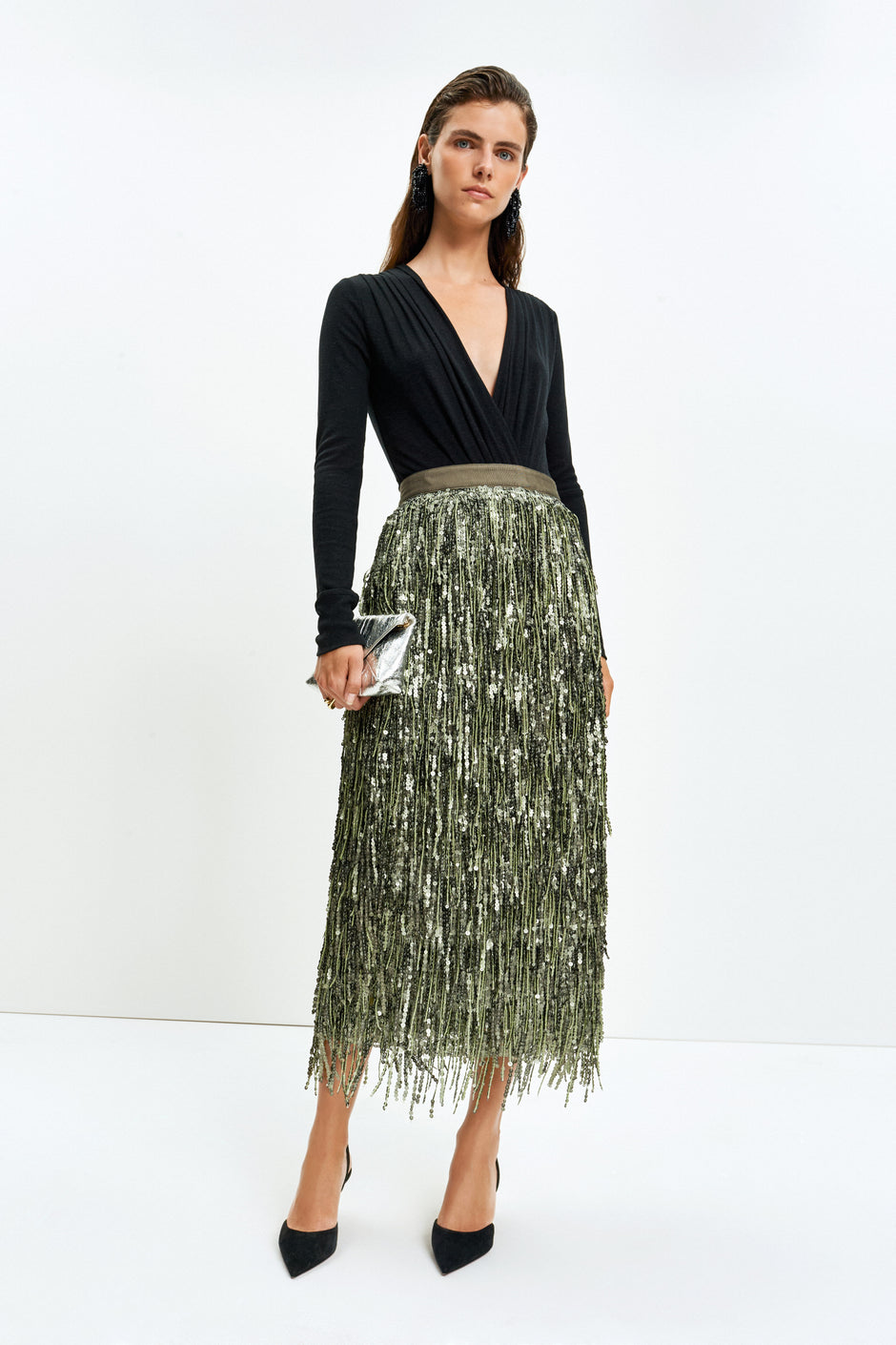 After Five Skirt (Olive Sequin)
