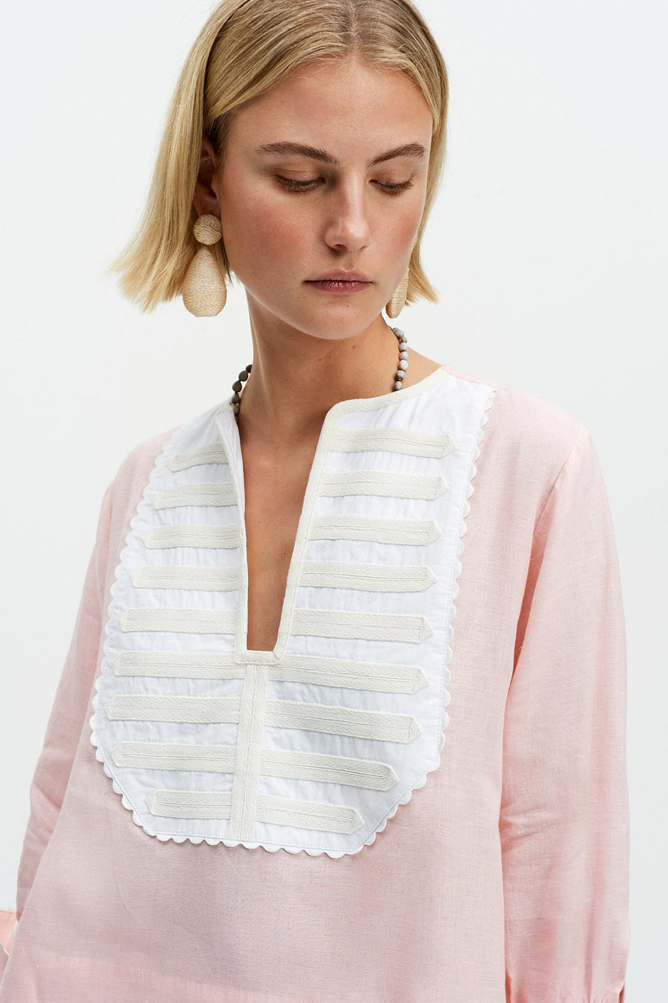 The Bib Shirt (Peach Pink Linen)