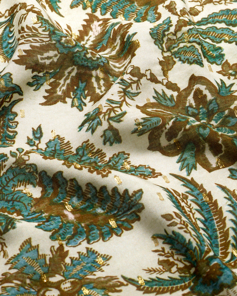 Wiggy Kit | Tie Back Top (Jungle Floral) | Close up of jungle floral green and brown print