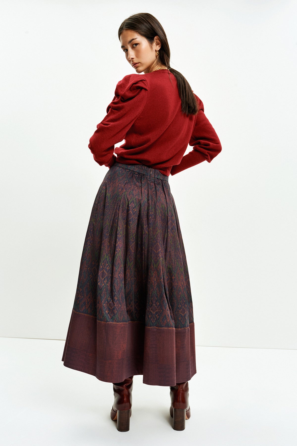 Friday Skirt (Merlot Ikat)