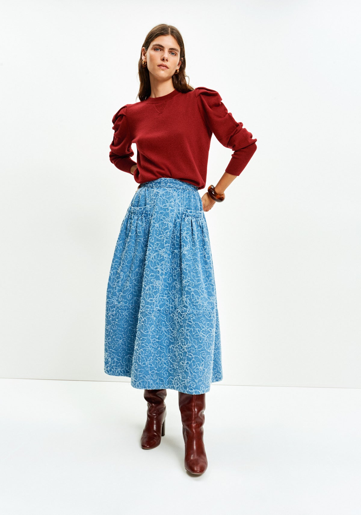 Gather Sleeve Sweater (Red)