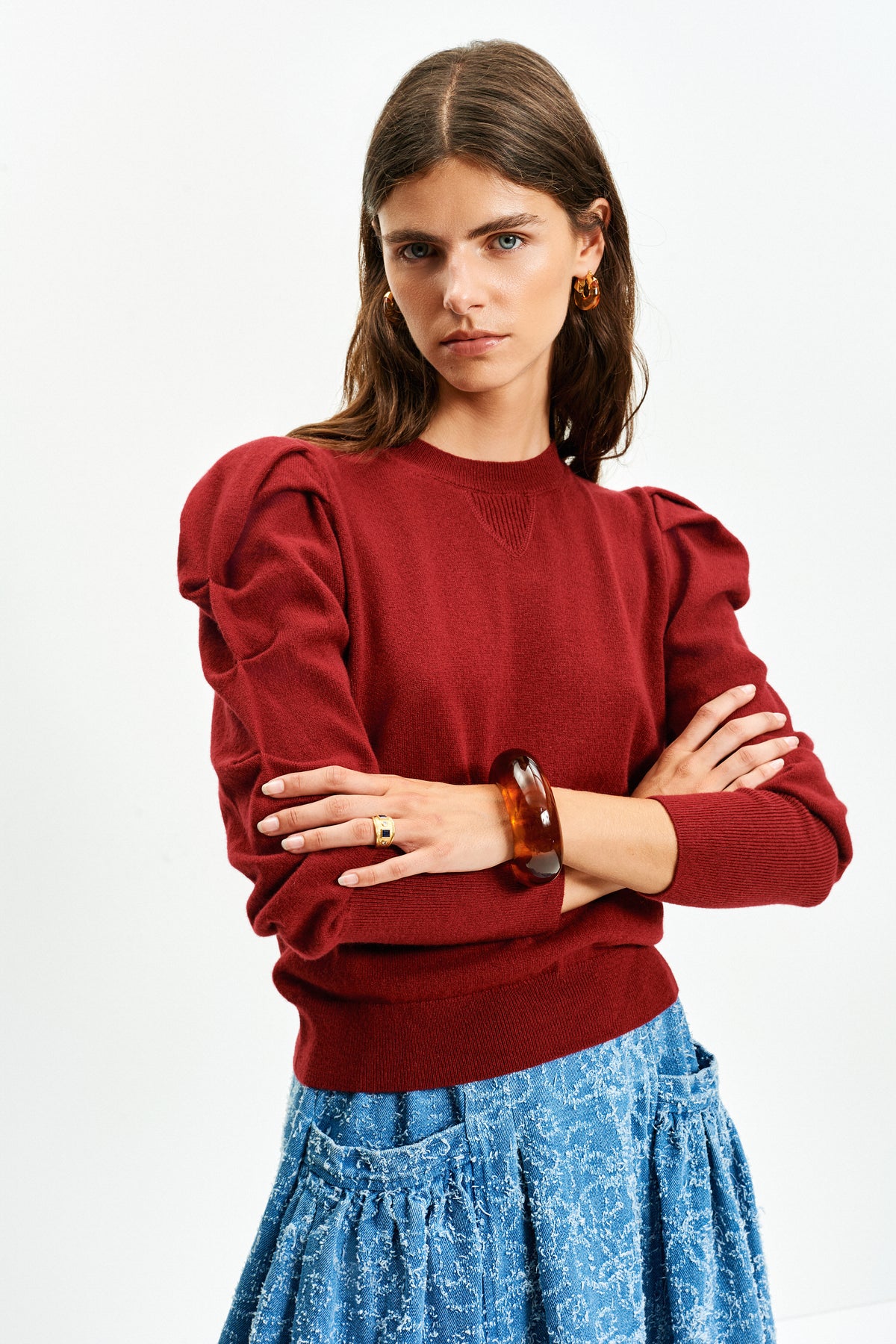 Gather Sleeve Sweater (Red)