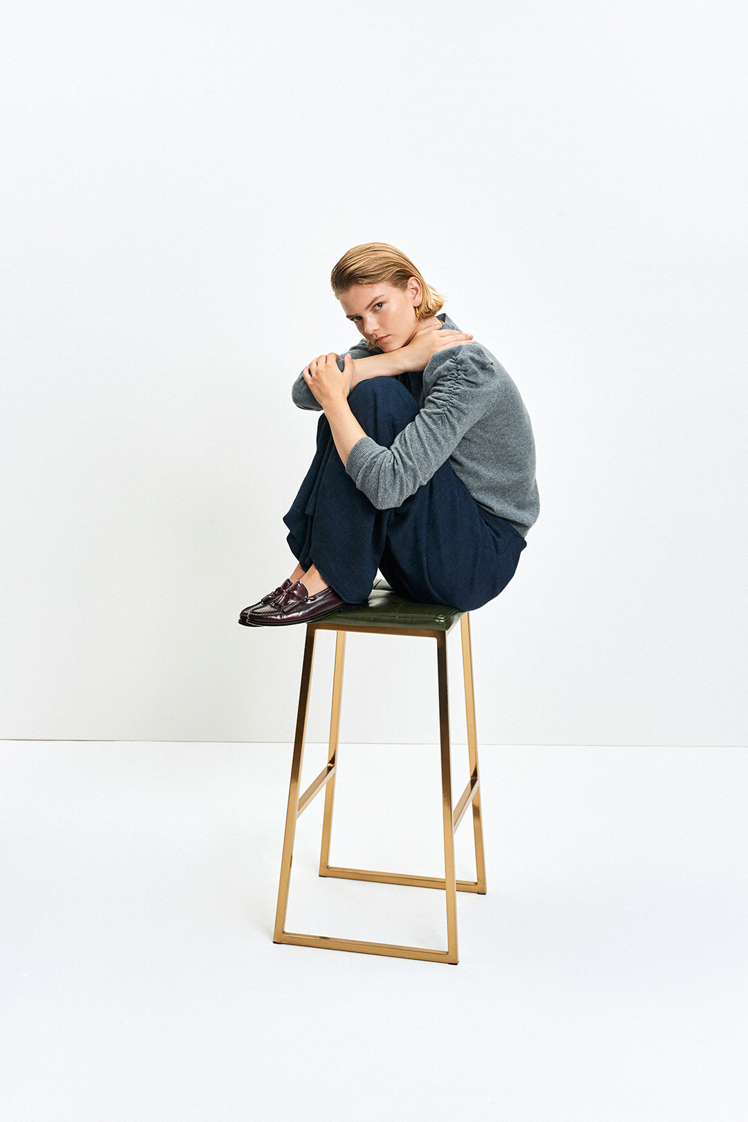 Gather Sleeve Sweater (Marl Grey)