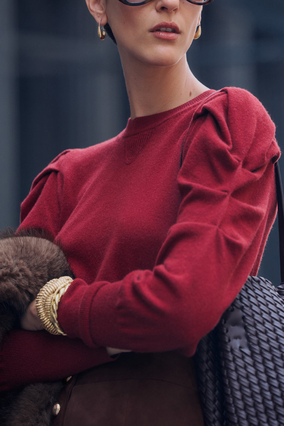 Gather Sleeve Sweater (Red)