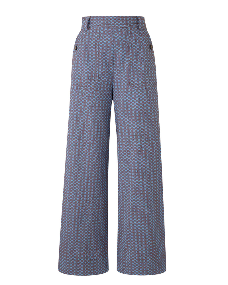 Wiggy Kit | The Checkers Pant | Product image of blue and brown checkered print trousers