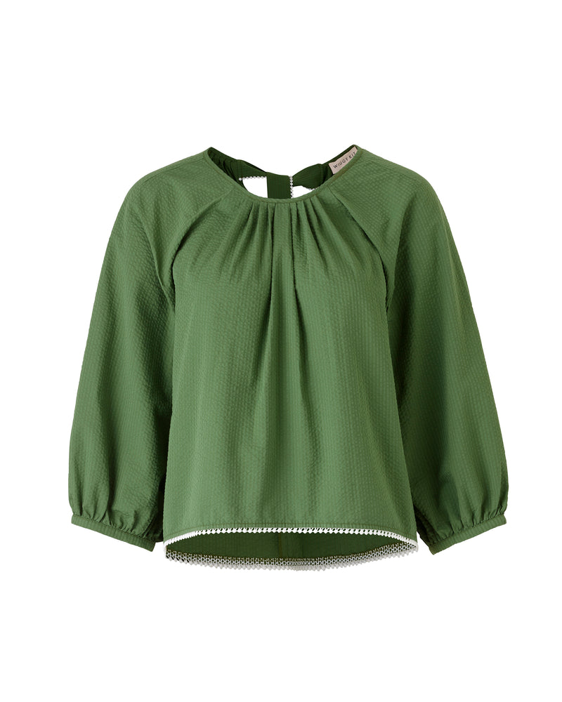 Wiggy Kit | Tie Back Top (Green Seersucker) | Product image of green blouse 