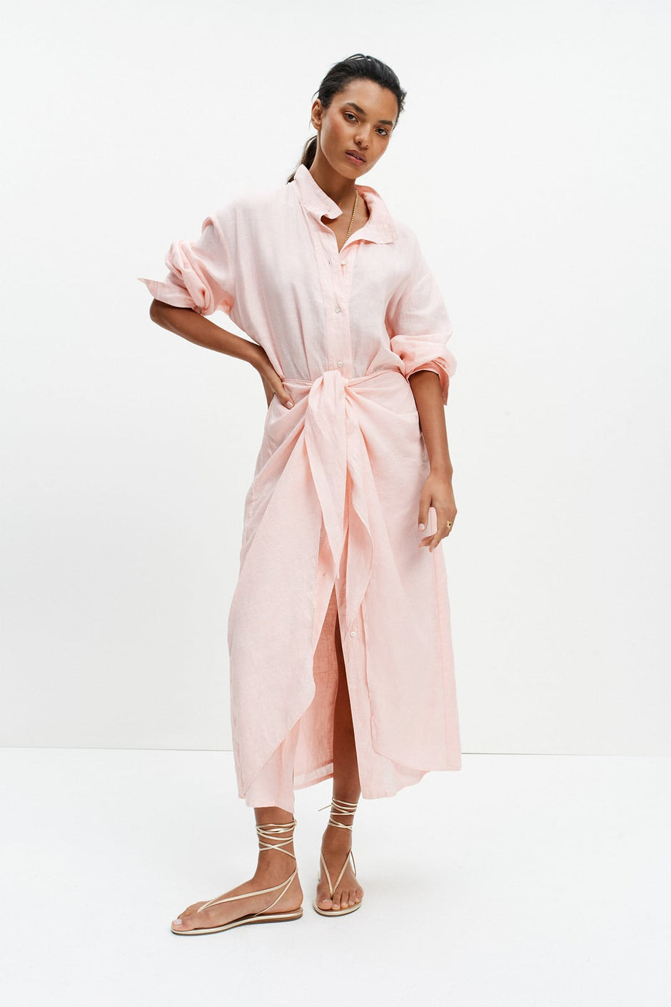 The Sarong Shirt Dress (Peach Pink Linen)