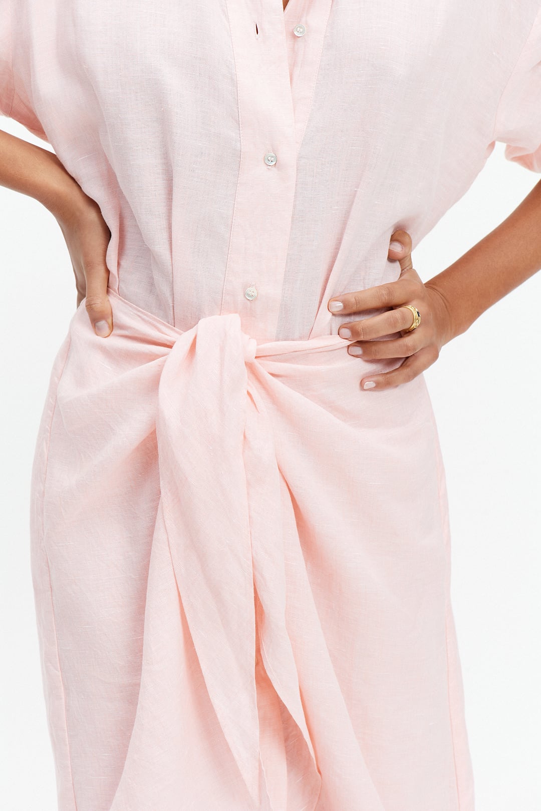 The Sarong Shirt Dress (Peach Pink Linen)