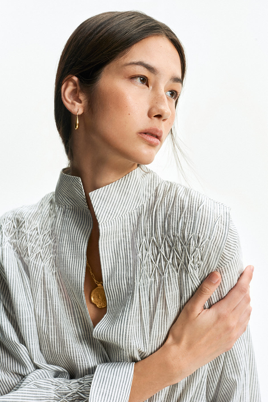 Smocked Shirt (Grey Stripe)
