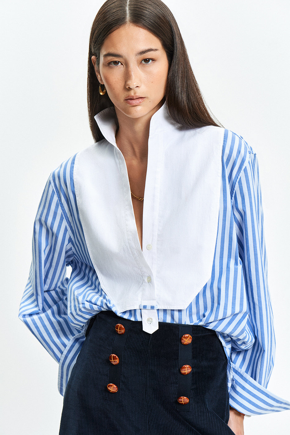 Tab Shirt (Dark Blue Stripe)