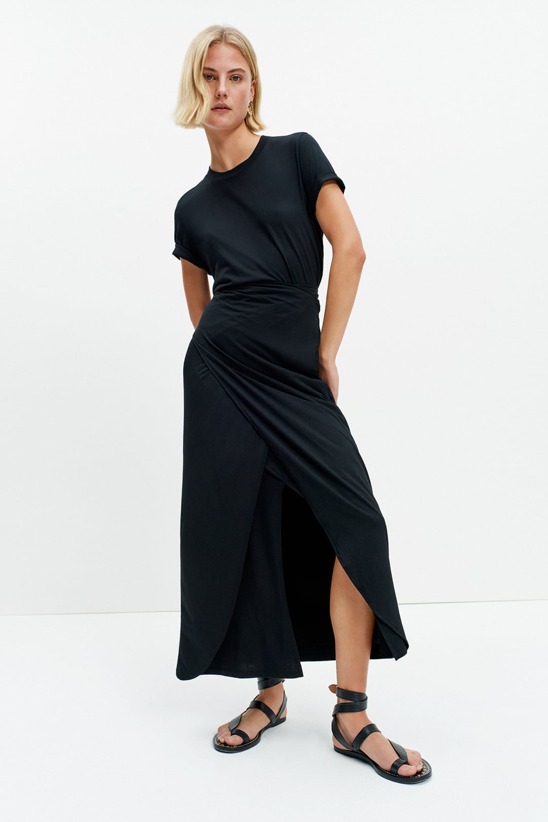 Tie Back T-Shirt Dress | Black Twist Jersey Dress