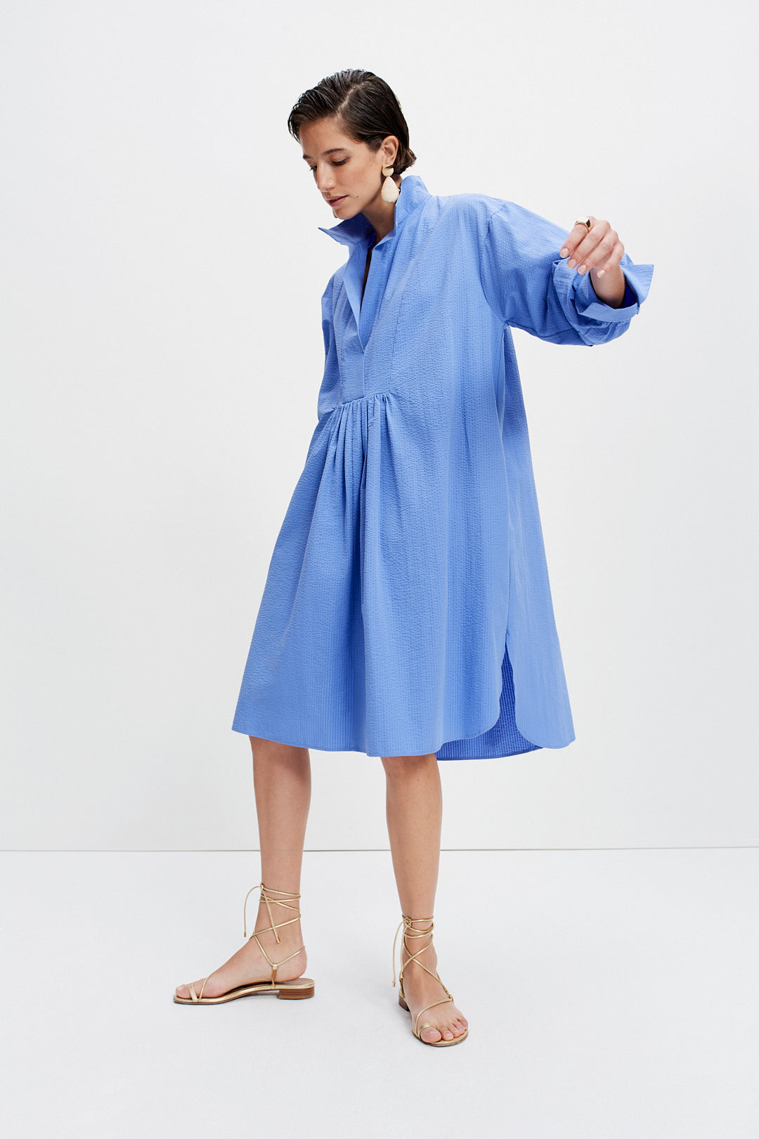 Topper Shirt Dress (Blue Seersucker)