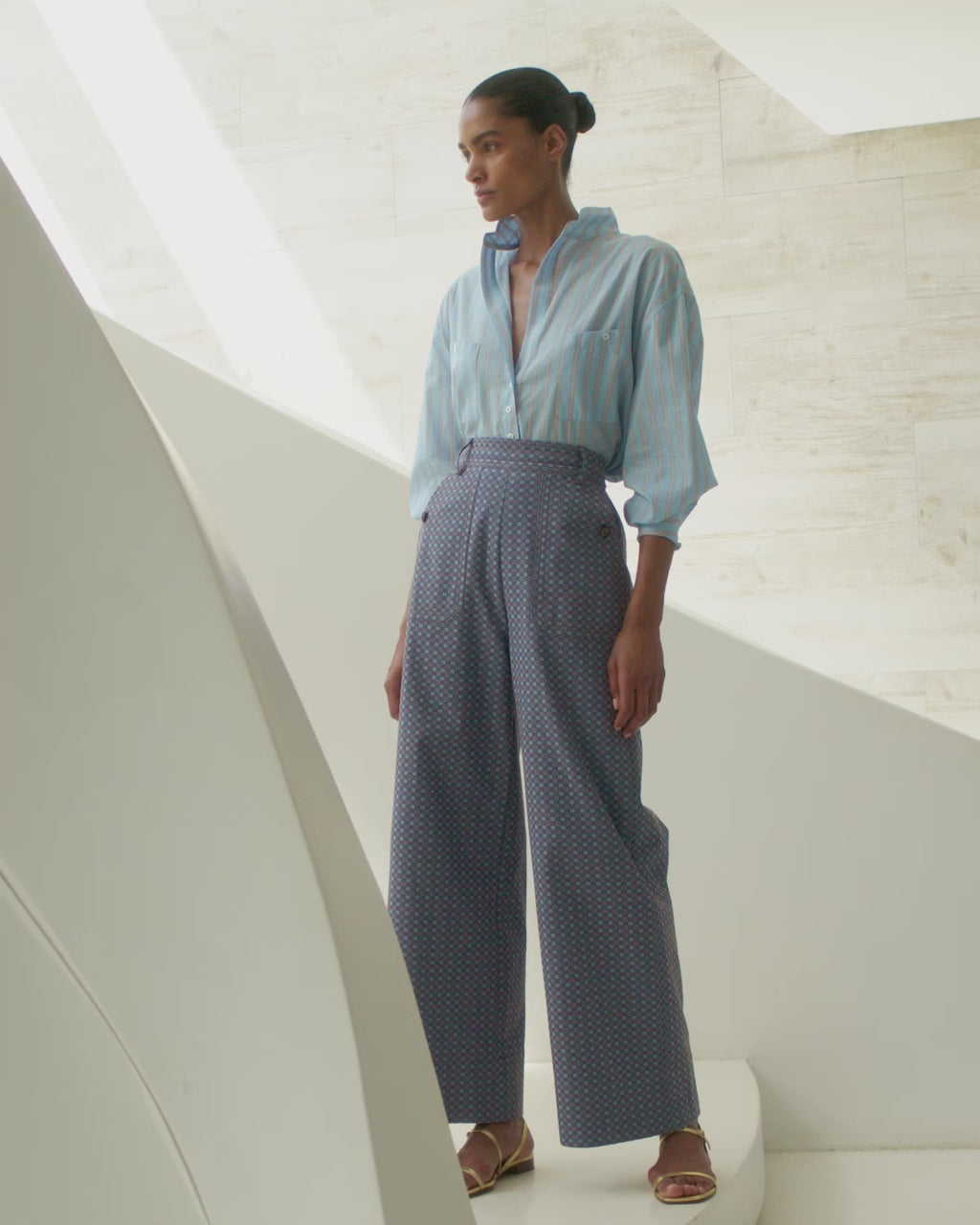 Wiggy Kit | The Checkers Pant | Video of model wearing blue and brown checkered print trousers
