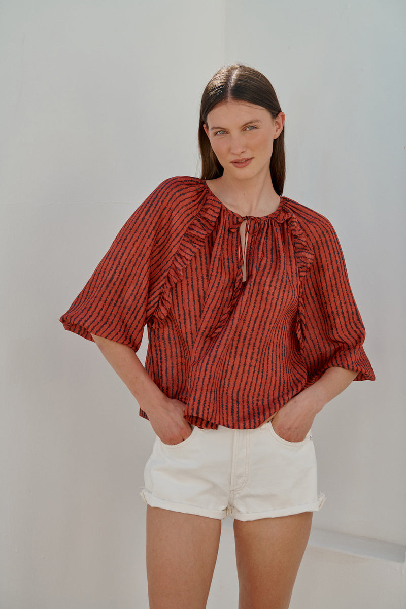 Saffron Top (Red Print)