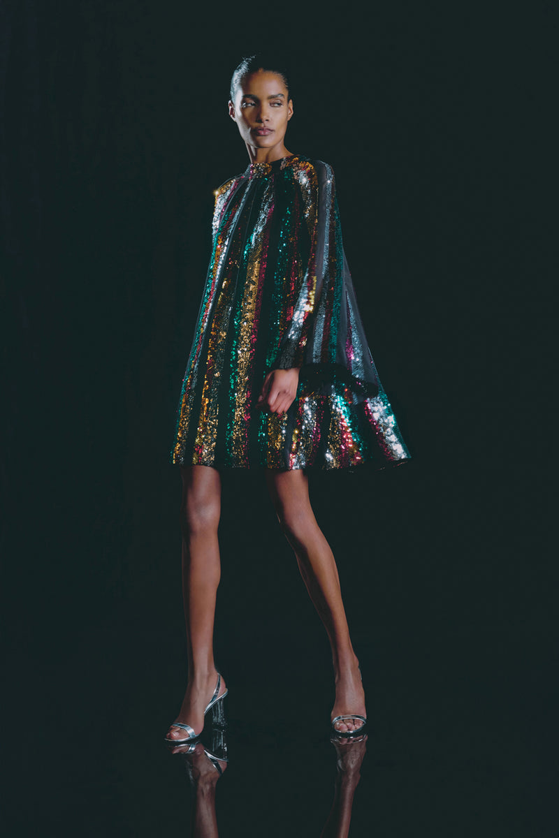 Wiggy Kit | Glitterball Dress Rainbow Sequin | Model Wearing Rainbow Sequin Dress