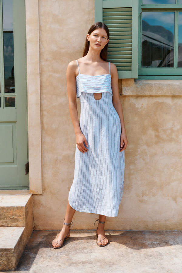 Wiggy Kit | The Piper Dress | Model wearing a blue striped dress