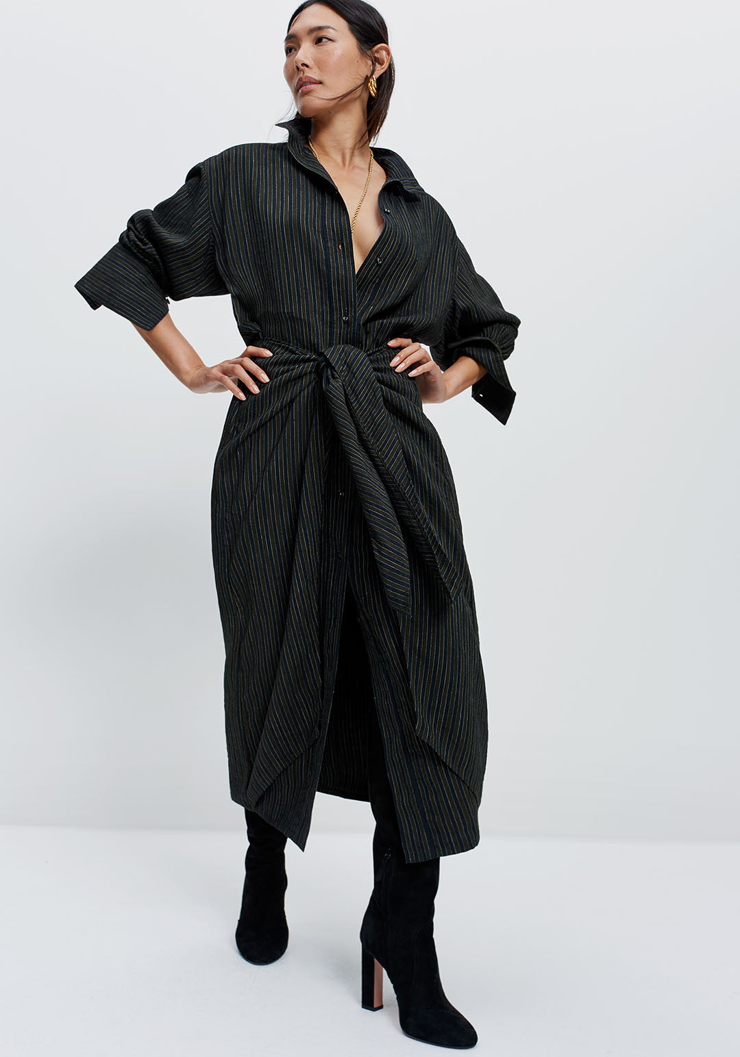 The Sarong Dress (Olive Stripe)
