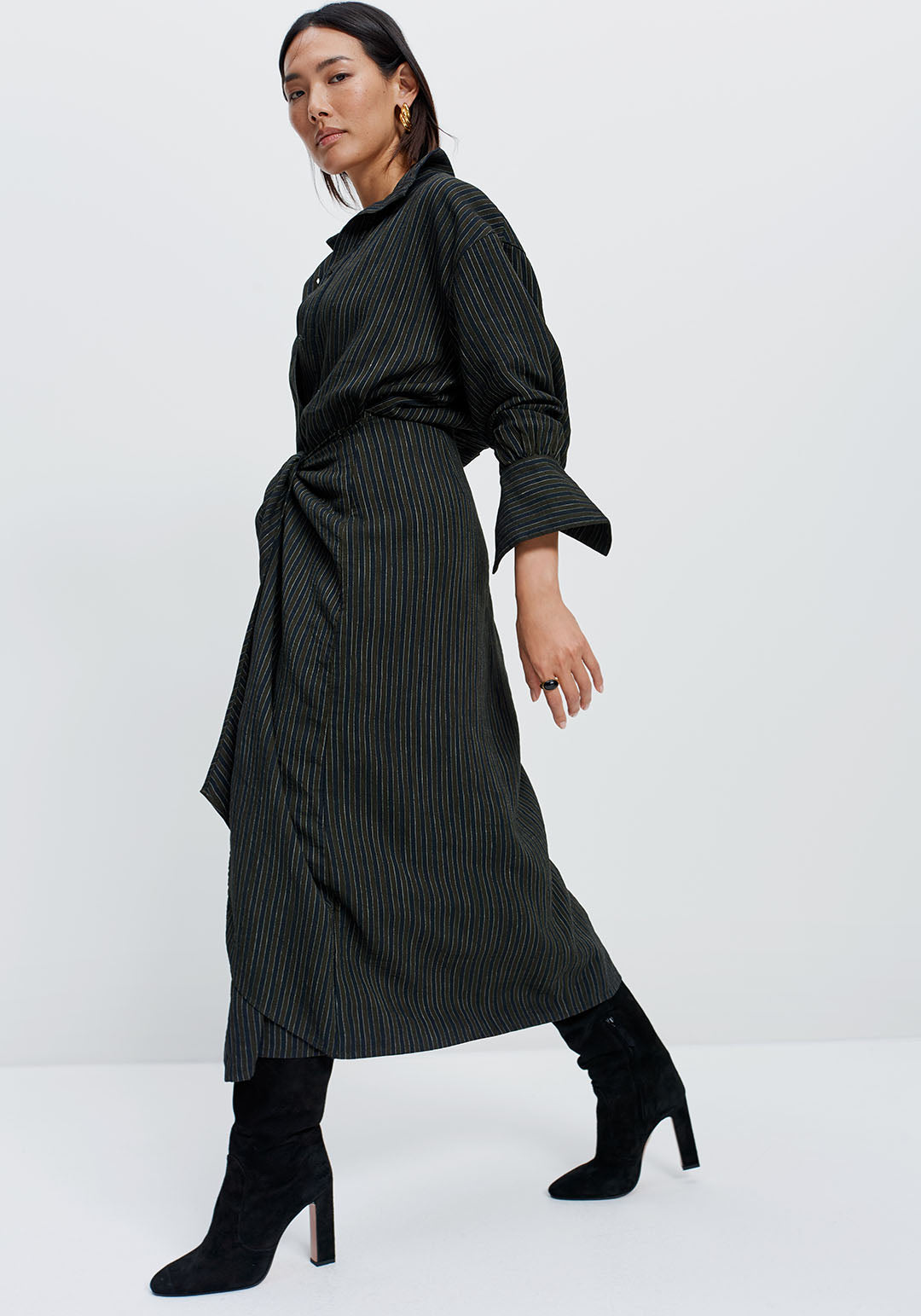 The Sarong Dress (Olive Stripe)