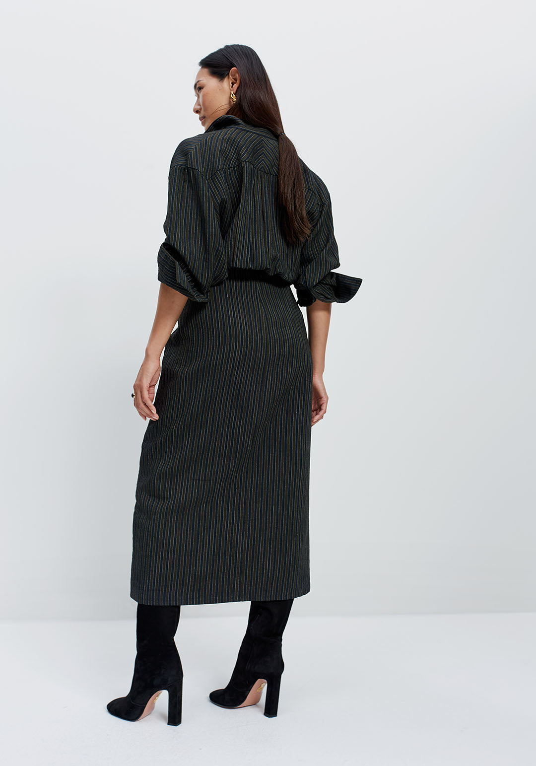 The Sarong Dress (Olive Stripe)