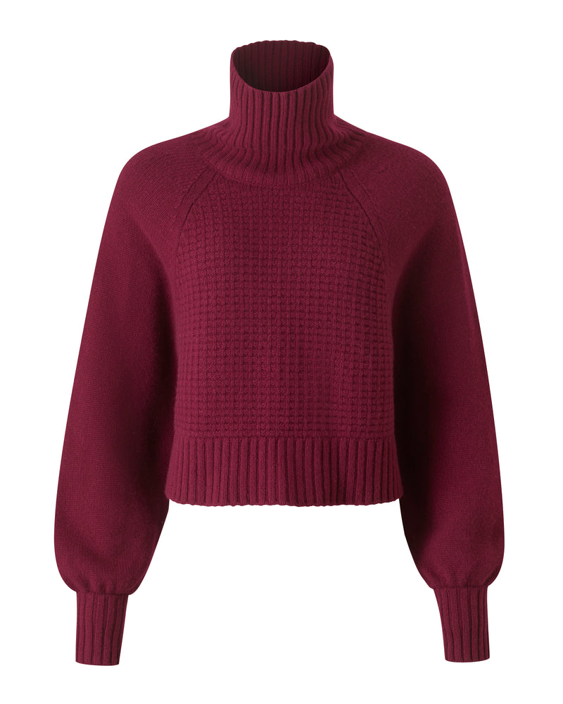 Wiggy Kit | Waffle Turtleneck in Dark Red | Product Image with White Background