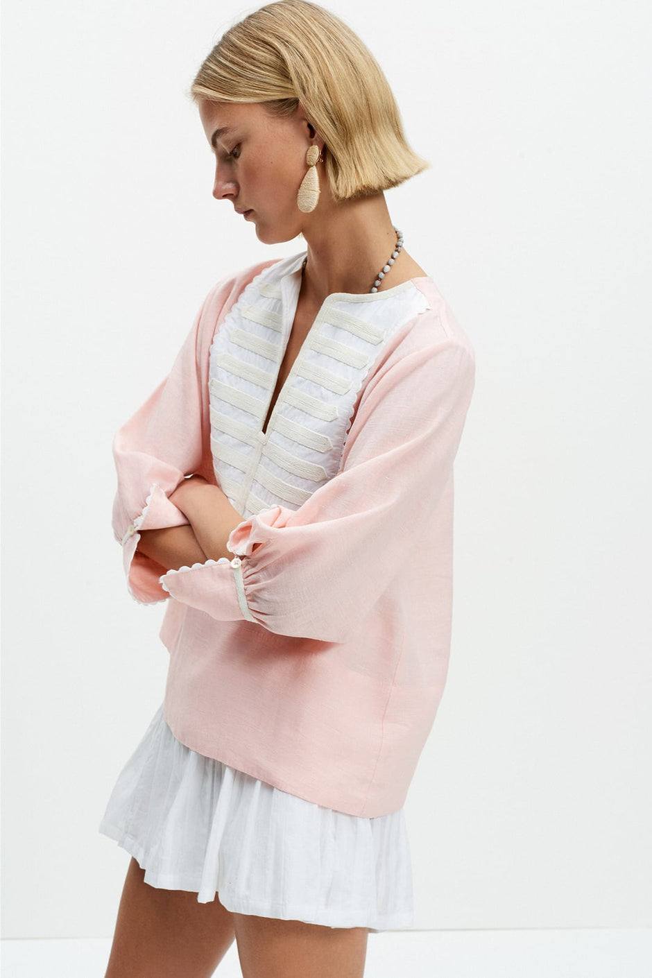The Bib Shirt (Peach Pink Linen)