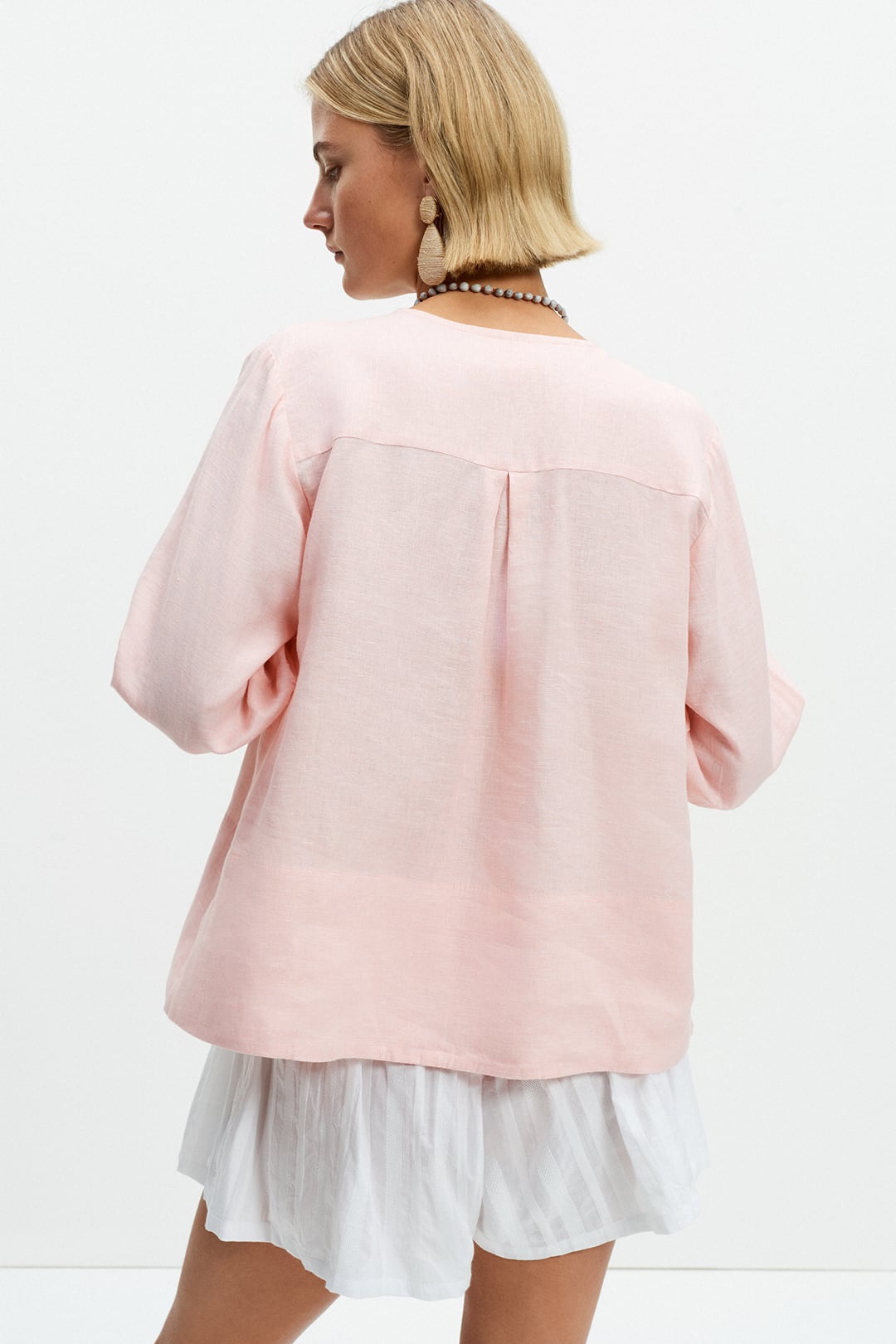 The Bib Shirt (Peach Pink Linen)