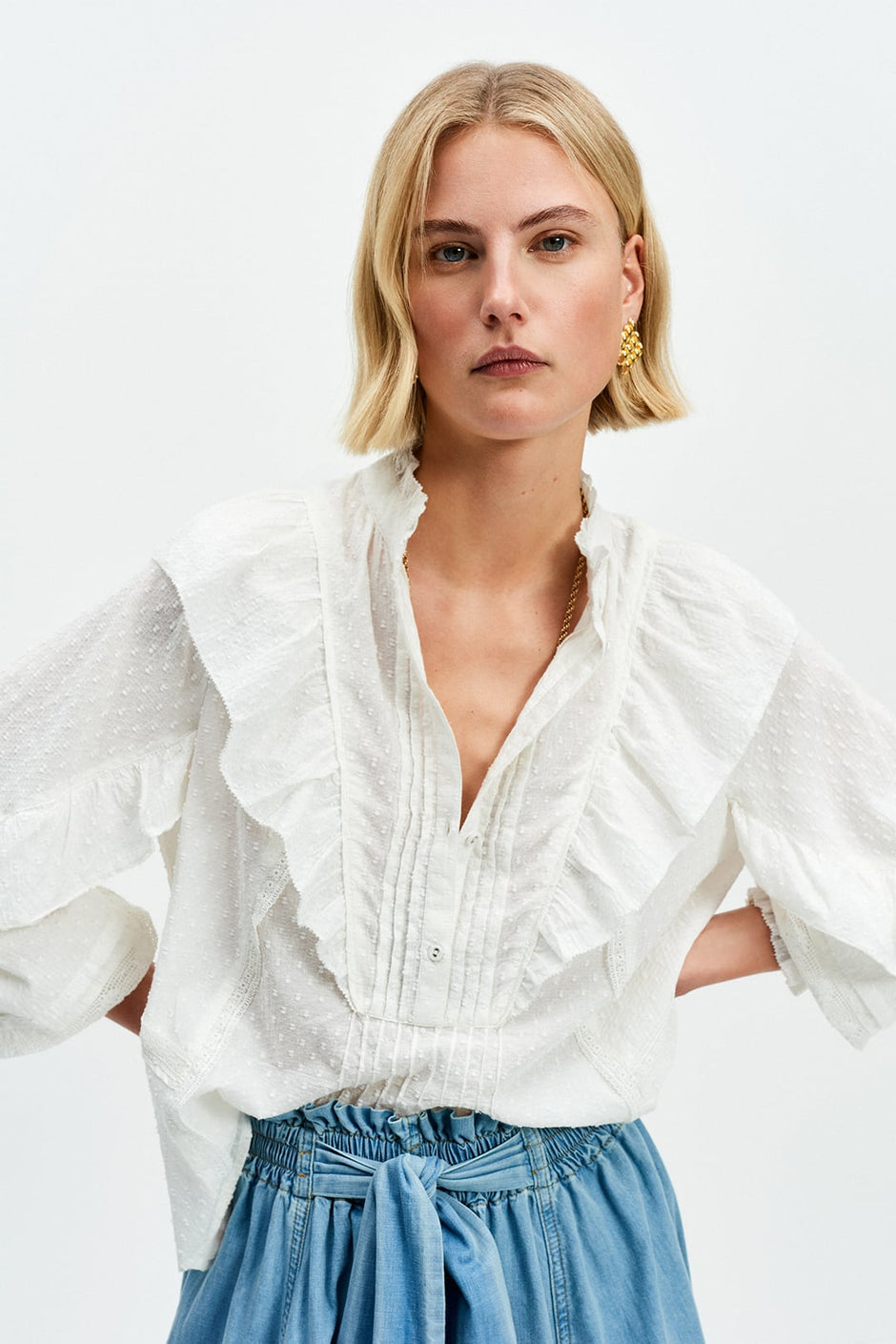 The Copain Shirt (White Swiss Dot)