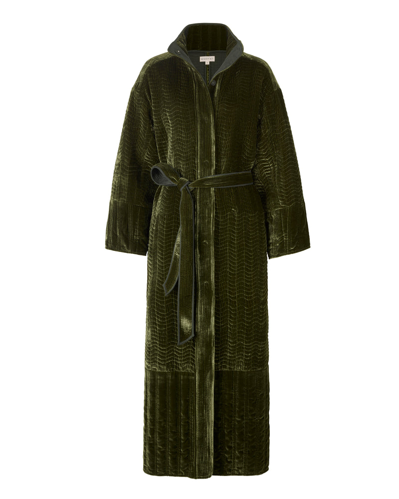 Wiggy Kit | The Velvet Quilted Coat in Dark Green | Product Image with White Background