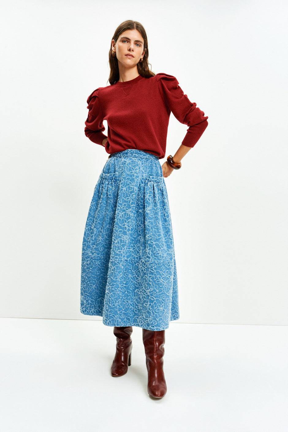 Gather Sleeve Sweater (Red)