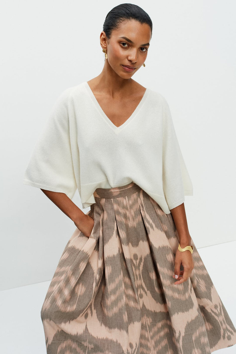 Kimono Sleeve V Neck Cashmere