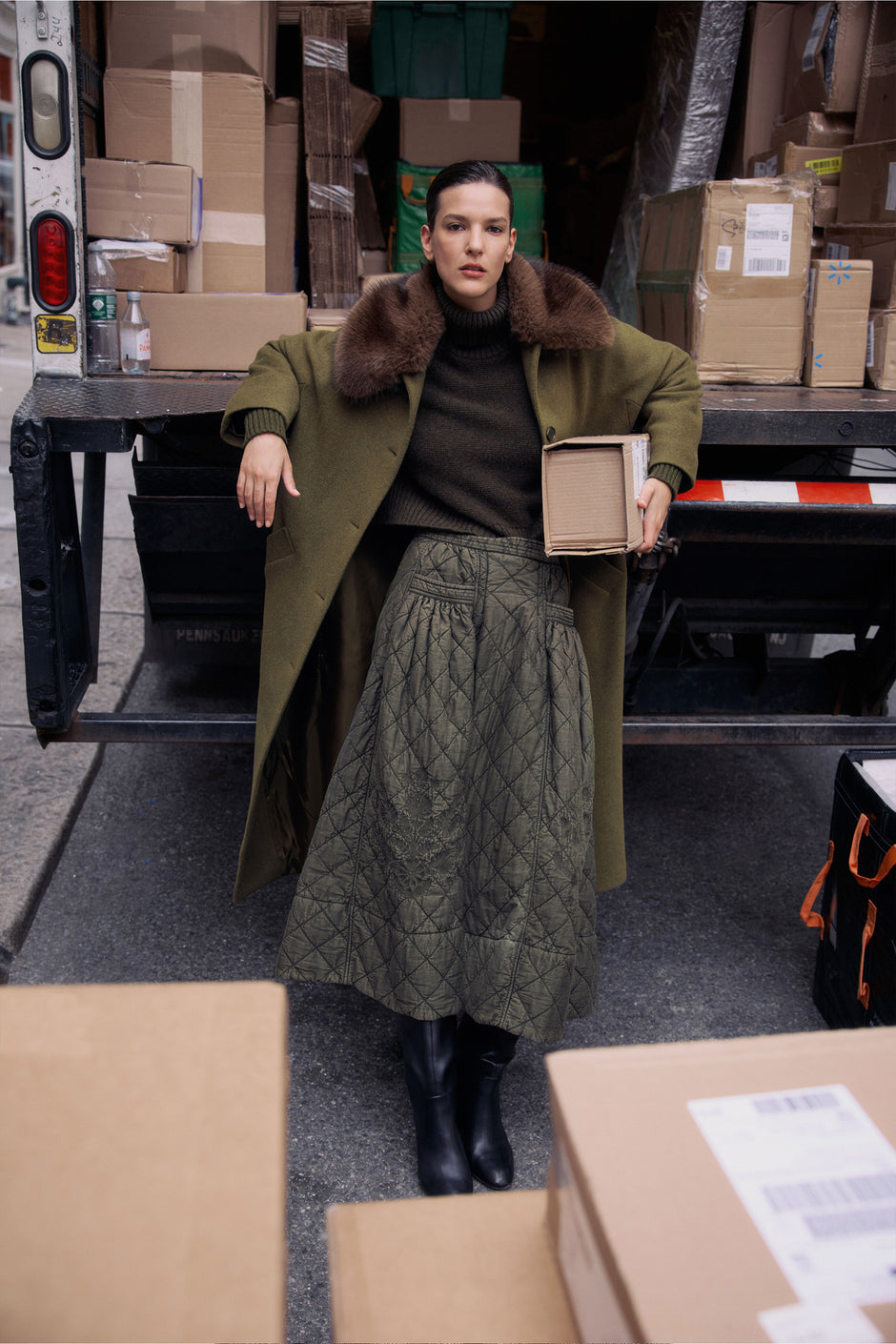 Quilted Gaucho Skirt (Olive)