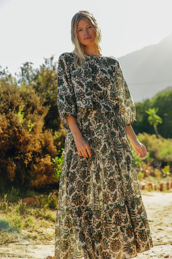 Wiggy Kit | The Waterfall Skirt | Model wearing jungle print maxi skirt