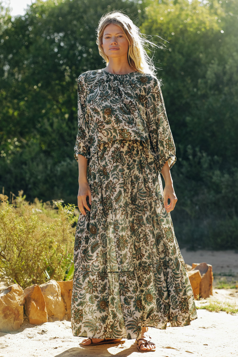 Wiggy Kit | The Waterfall Skirt | Model wearing jungle print maxi skirt