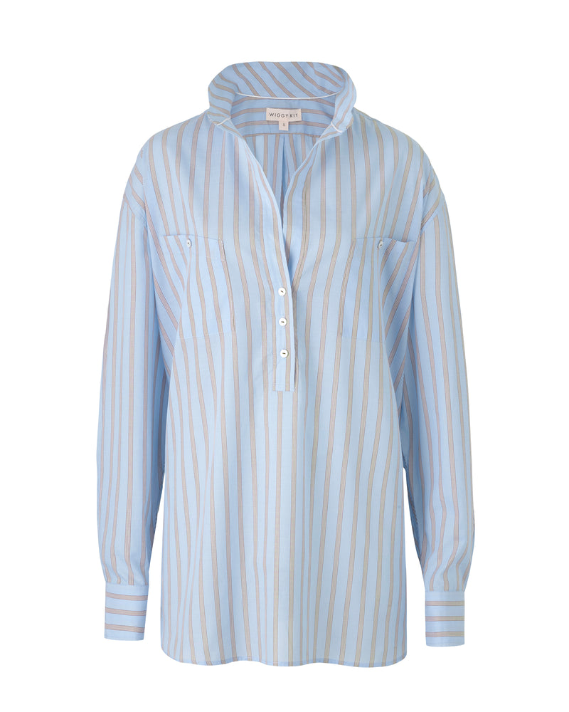 Wiggy Kit | The Penfold Shirt | Product image of light blue striped shirt 