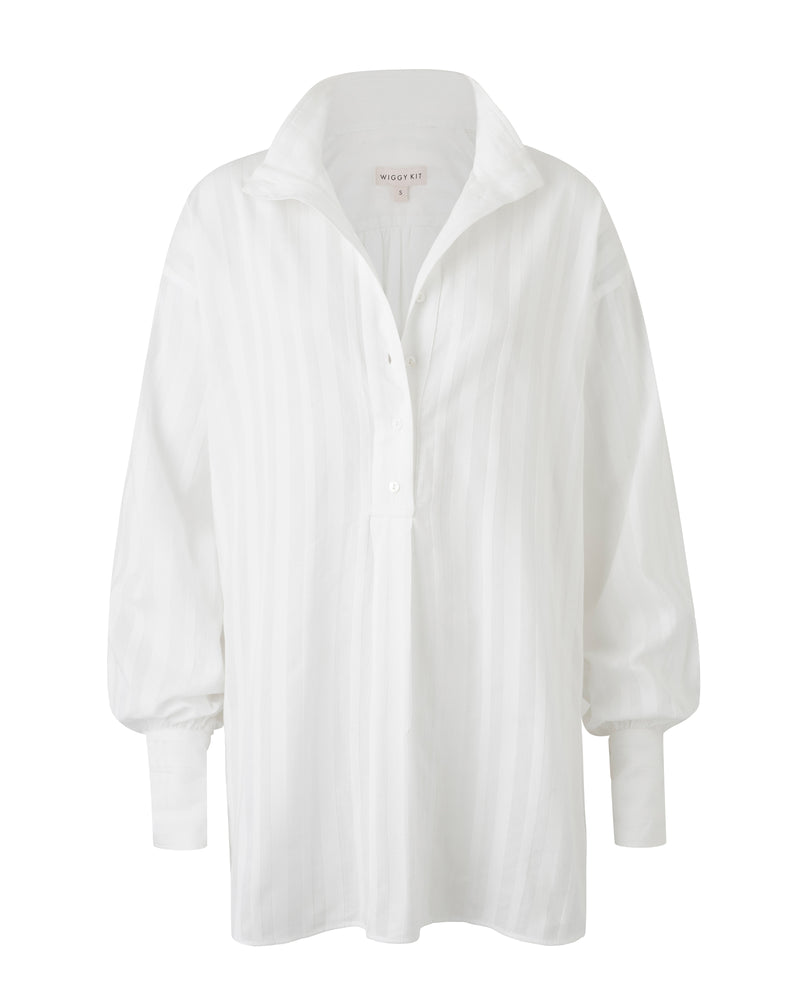 Wiggy Kit | The Library Shirt (White Stripe) | Product image of oversized white shirt
