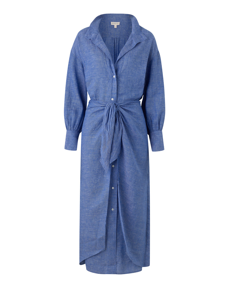 Wiggy Kit | Sarong Shirt Dress | Product image of  long blue shirt dress