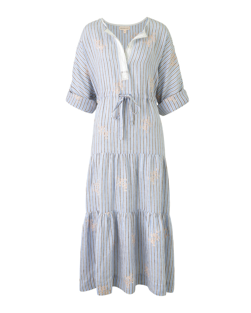 Wiggy Kit | Maxi Drawstring (Blue Stripe) | Product image of maxi blue stripe dress
