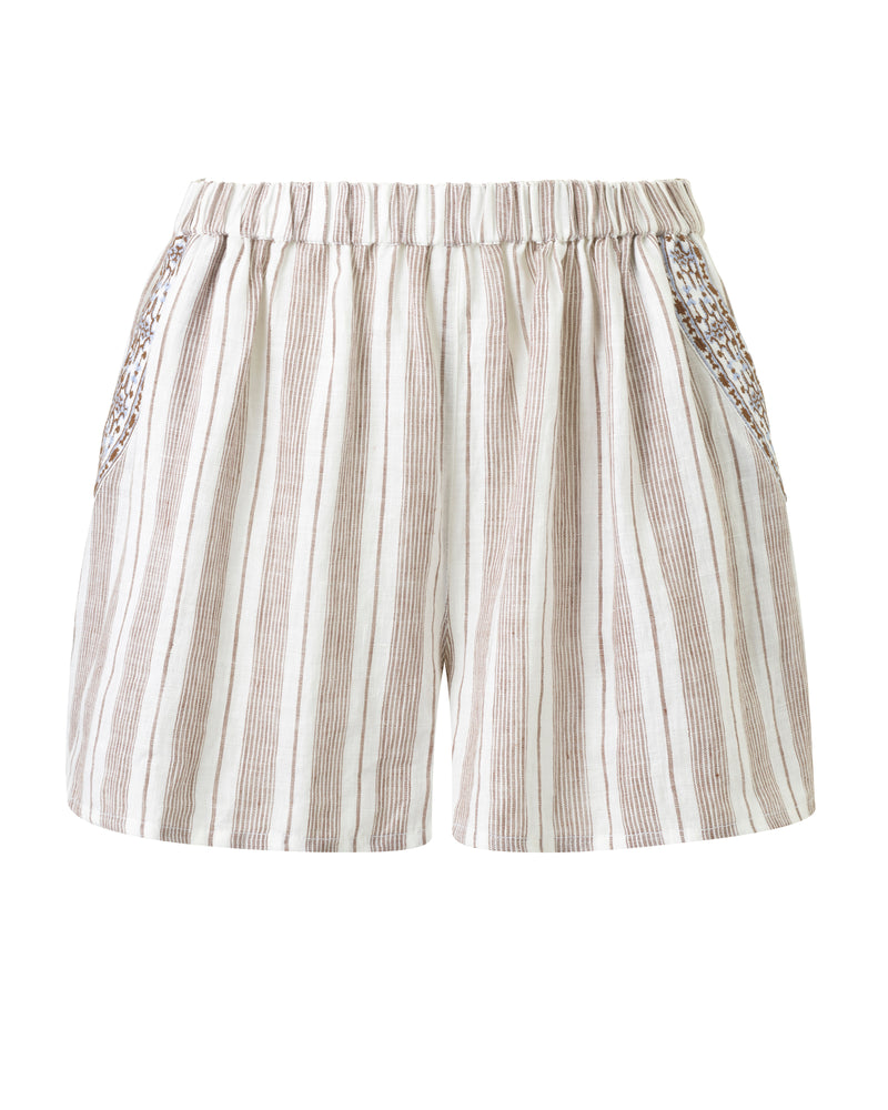 Wiggy Kit | The Jakey Short | Product image of brown and white stripe shorts