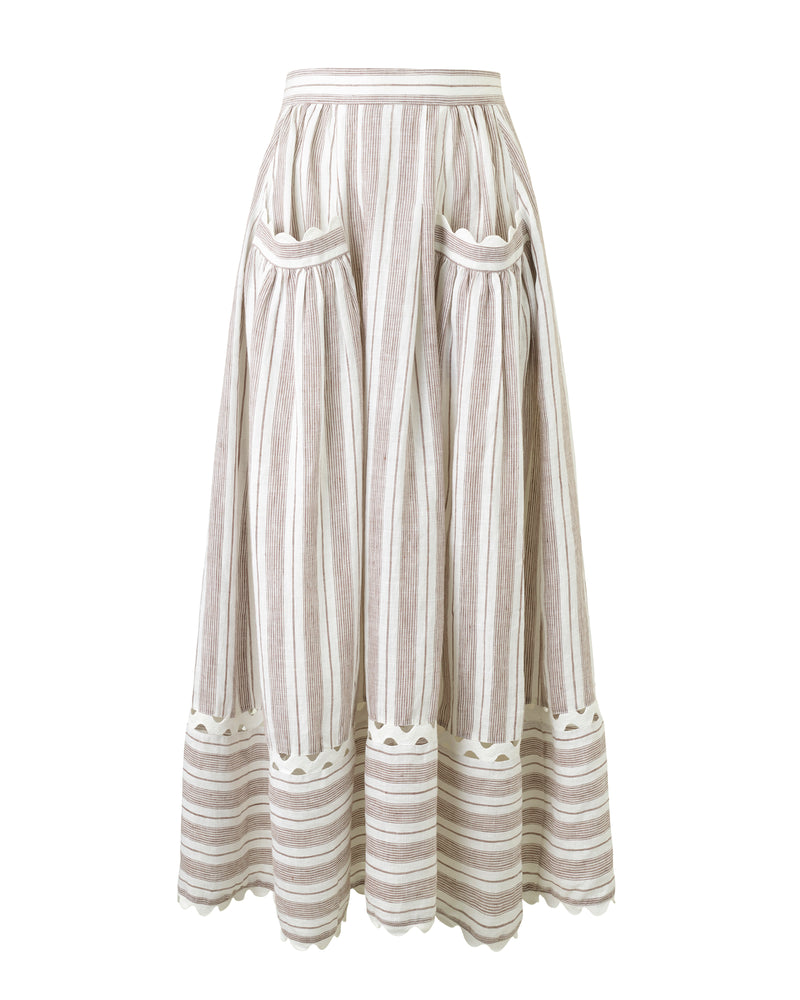 Wiggy Kit | Gaucho Skirt (Brown Stripe) | Product image of brown and white striped maxi skirt