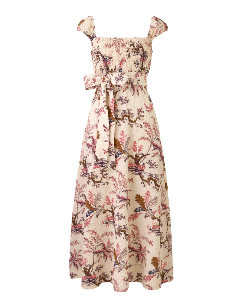 Wiggy Kit | The Clover Dress | Product image of pink and cream floral print dress