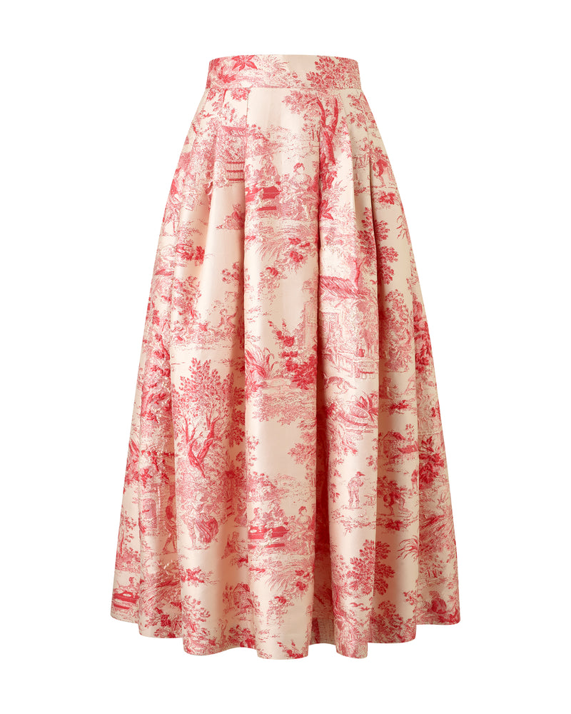 Wiggy Kit | Opera Skirt (Toile De Jouy) | Product image of red and cream patterned skirt on white background