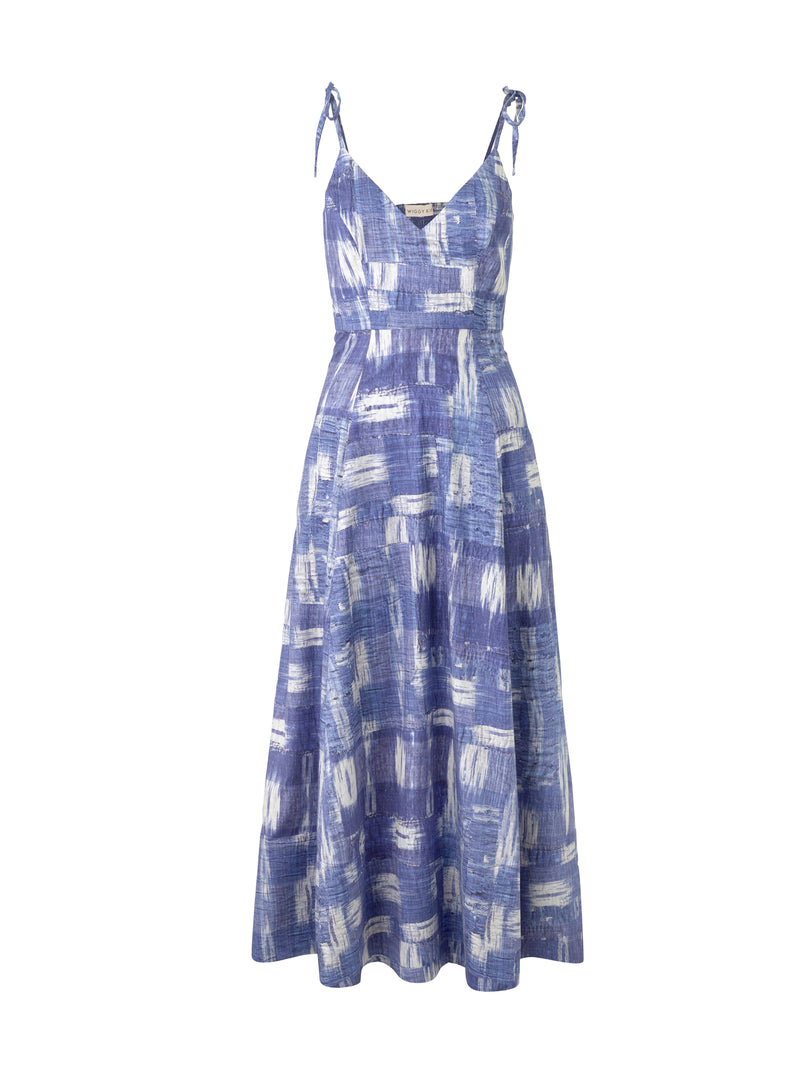 Wiggy Kit | Ekberg Dress (Blue Ikat) | Product image of blue printed maxi dress