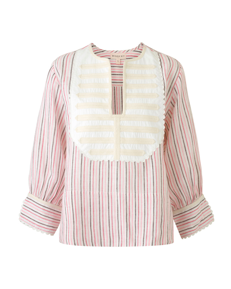 Wiggy Kit | Bib Shirt | Product image of shirt in pink and blue stripe print