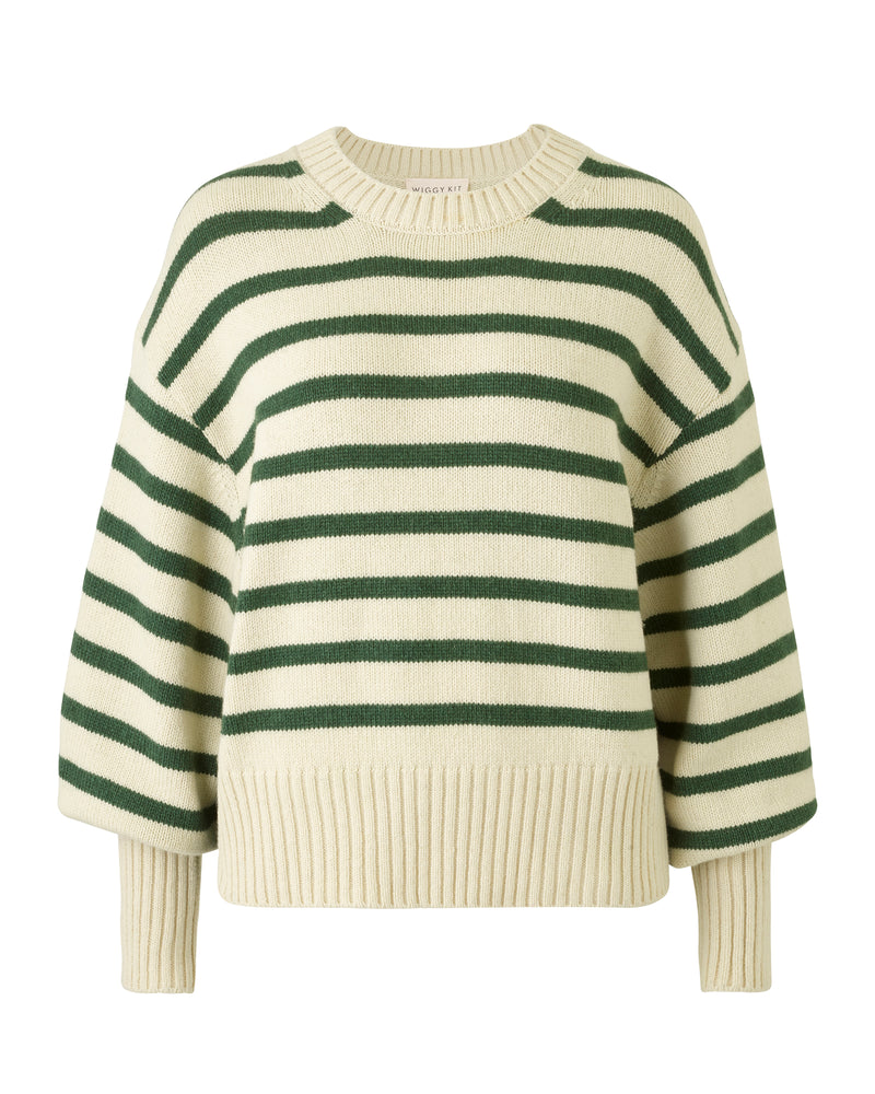 Wiggy Kit | Boardwalk Crew | Product image of  white and green striped knit sweater