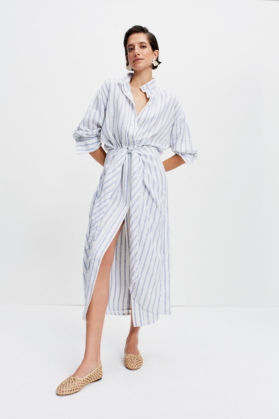 Sarong Shirt Dress (Blue Stripe)