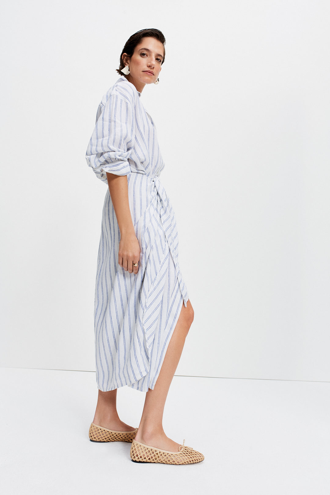 Sarong Shirt Dress (Blue Stripe)