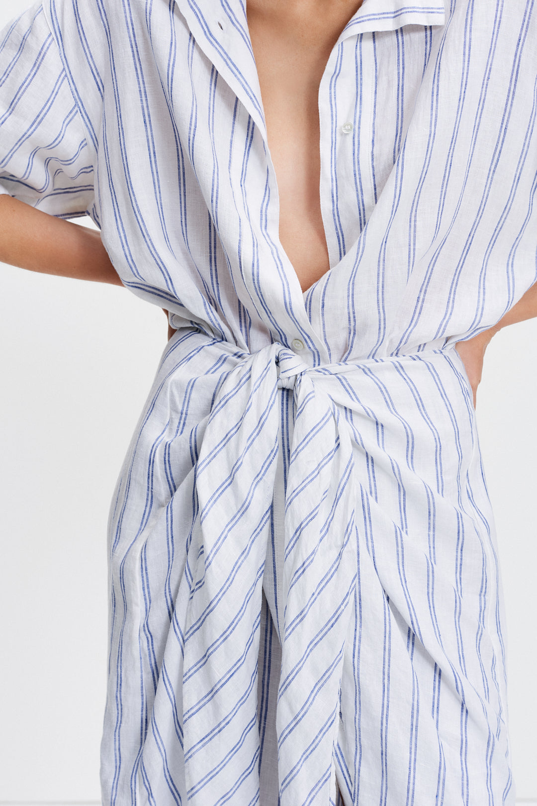 Sarong Shirt Dress (Blue Stripe)