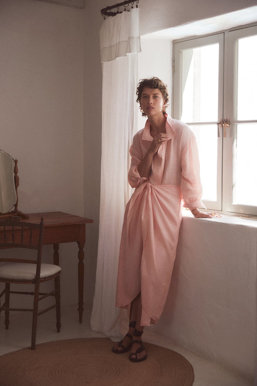 The Sarong Shirt Dress (Peach Pink Linen)