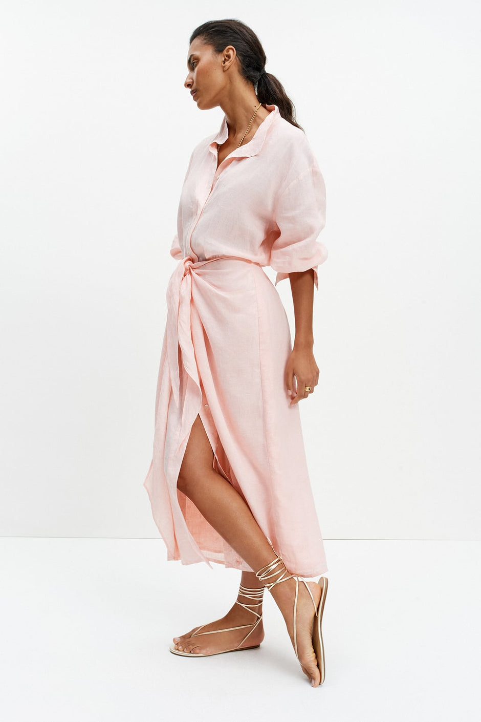 The Sarong Shirt Dress (Peach Pink Linen)