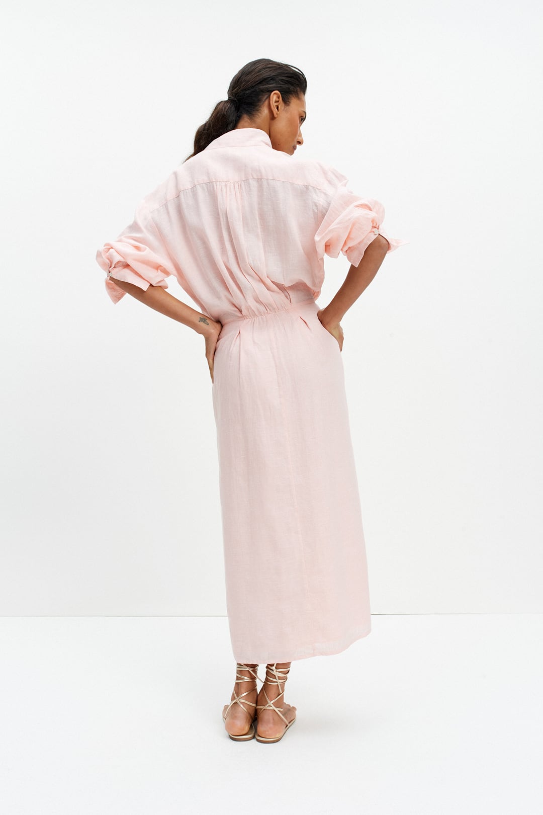 The Sarong Shirt Dress (Peach Pink Linen)